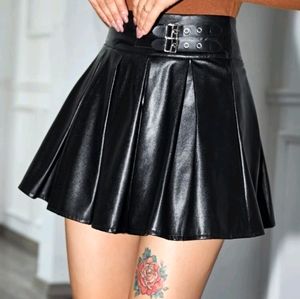 Faux Leather Pleated Skirt